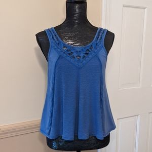 Free People Cutwork Knit Swing Tank in blue